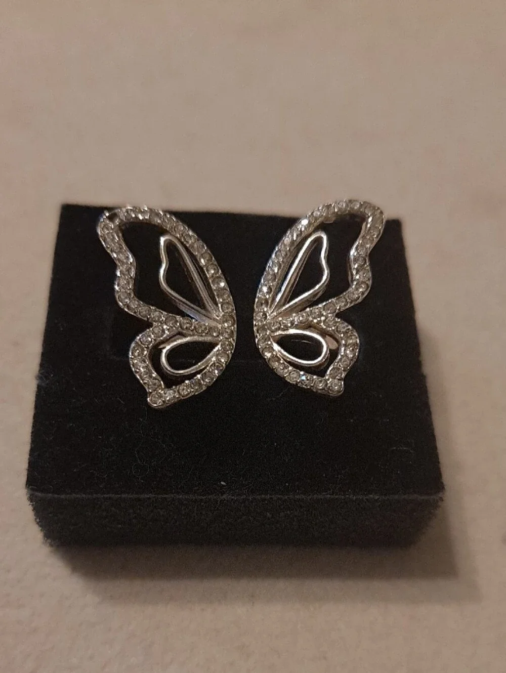 Silver Butterfly Open Band Ring with Clear Crystals